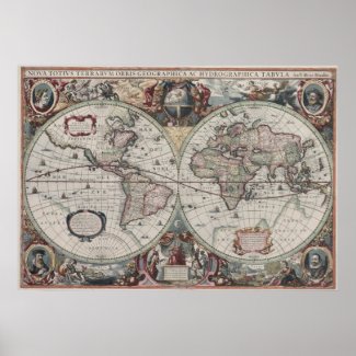 Vintage Map of The World (1630) Poster