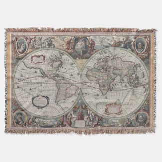 Vintage Map of The World (1630) Throw