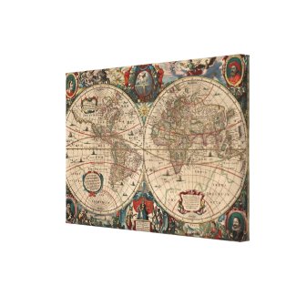 Vintage Map of The World (1641) Stretched Canvas Print