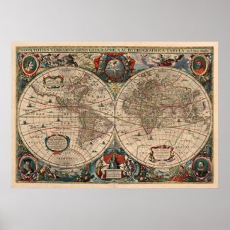 Vintage Map of The World (1641) Poster