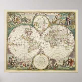 Vintage Map of The World (1680) Posters