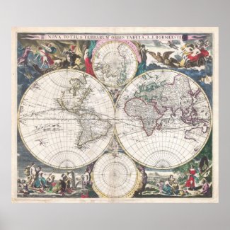 Vintage Map of The World (1685) Print