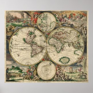 Vintage Map of The World (1689) Posters