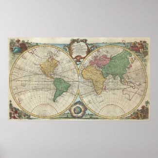 Vintage Map of The World (1744) Poster