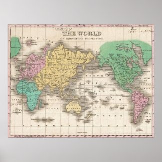 Vintage Map of The World (1827) Poster