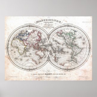 Vintage Map of The World (1848) Poster