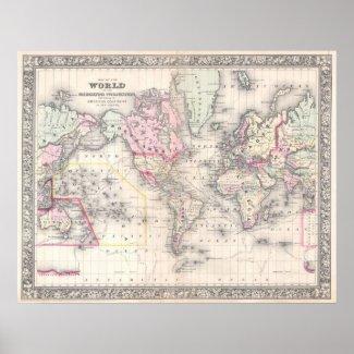 Vintage Map of The World (1864) Posters