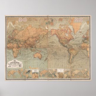 Vintage Map of The World (1870) Poster