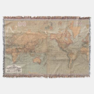 Vintage Map of The World (1870) Throw