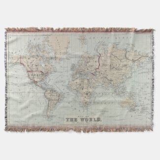 Vintage Map of The World (1875) Throw