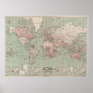 Vintage Map of The World (1918) Print