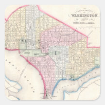 Vintage Map of Washington D.C. (1864) Square Sticker