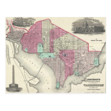Vintage Map of Washington D.C. (1866) Postcard