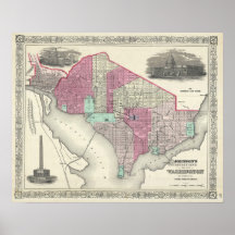 Vintage Map of Washington D.C. (1866) Print