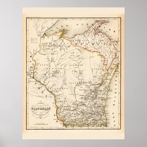 Vintage map of Wisconsin 1852 Poster | Zazzle