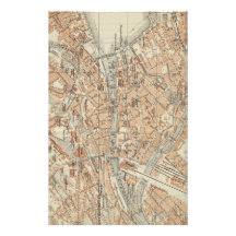 Vintage Map of Zurich Switzerland (1913) Personalized Stationery