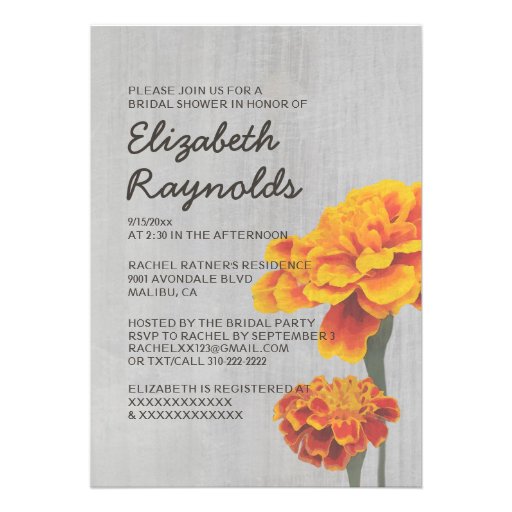 Vintage Marigolds Bridal Shower Invitations