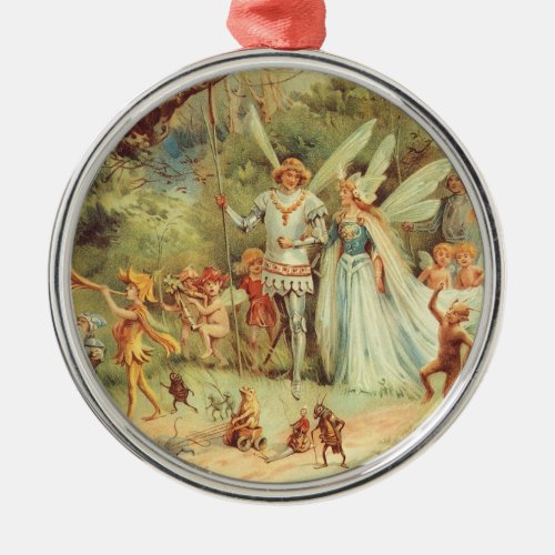 Vintage Marriage of Thumbelina and Prince Metal Ornament