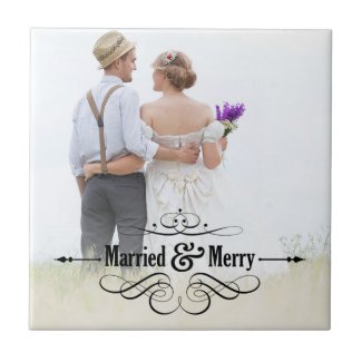 Vintage Married and Merry Photo Tile