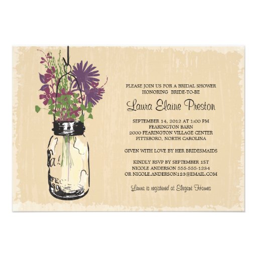 Vintage Mason Jar and Wildflowers Bridal Shower Personalized Invitation