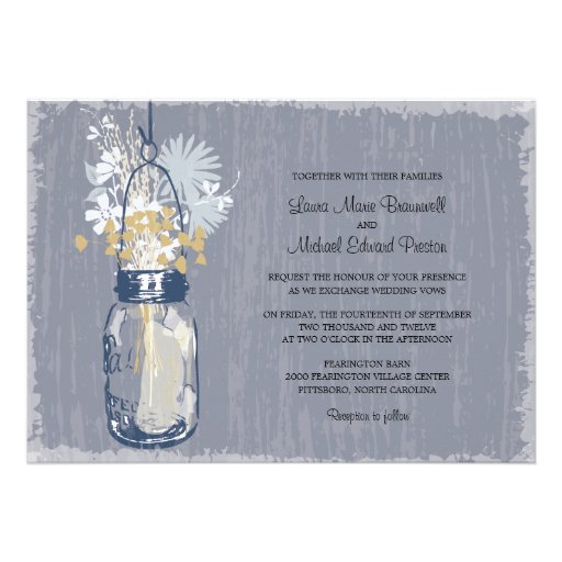 Vintage Mason Jar and Wildflowers Wedding Personalized Announcement