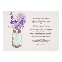 Vintage Mason Jar and Wildflowers Wedding Custom Invitation