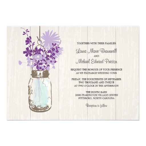 Vintage Mason Jar and Wildflowers Wedding Custom Invitation