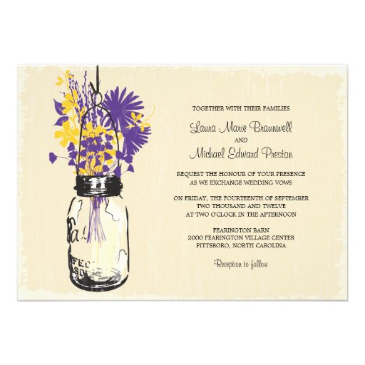 Vintage Mason Jar and Wildflowers Wedding Personalized Invitations