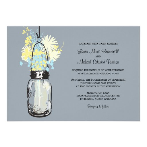 Vintage Mason Jar and Wildflowers Wedding Personalized Invite