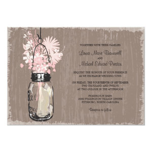 Vintage Mason Jar and Wildflowers Wedding Invitation