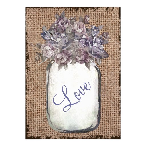 Vintage Mason Jar Burlap Rustic Wedding Invitation