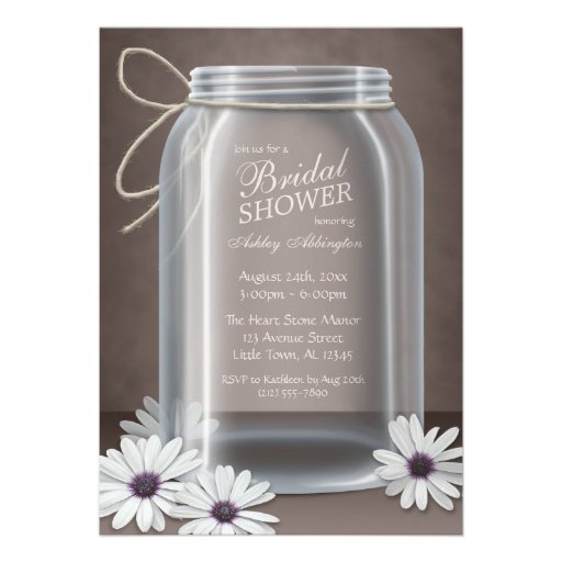 Vintage Mason Jar Daisy Brown Bridal Shower Custom Invitation
