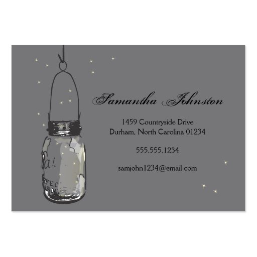 Vintage Mason Jar & Fireflies Save the Date Business Card Template (front side)