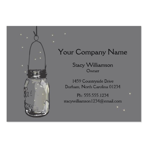 Vintage Mason Jar & Fireflies Save the Date Business Cards (front side)