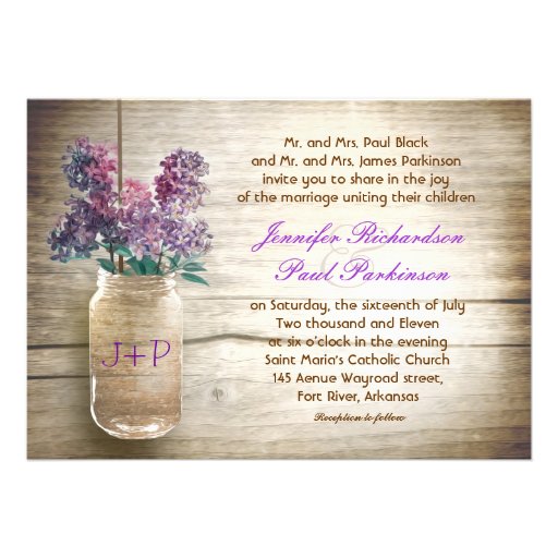 vintage mason jar & flowers wedding invitation