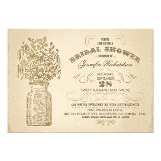 vintage mason jar typographic bridal shower invite