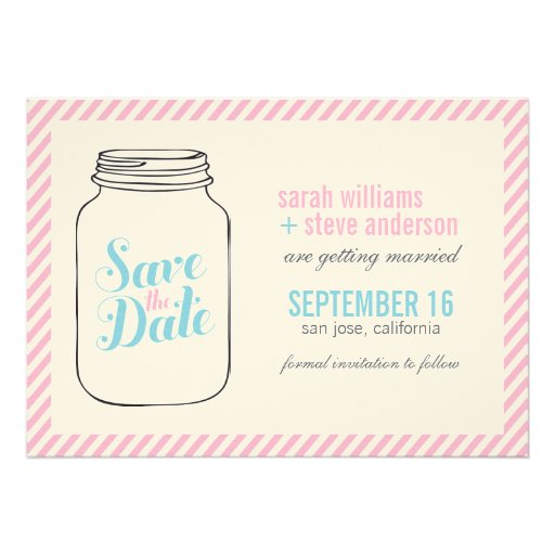 Vintage Mason Jar Wedding Save the Date Personalized Announcements (front side)