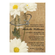 Vintage Mason Jar White Daisies Bridal Shower Personalized Announcements