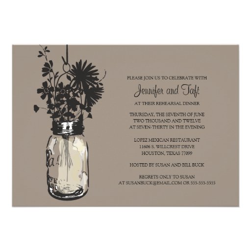 Vintage Mason Jar & Wild Flowers Rehearsal Dinner Personalized Invitation