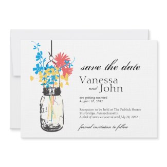 Vintage Mason Jar & Wild Flowers Save the Date zazzle_invitation