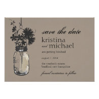 Vintage Mason Jar & Wild Flowers Save the Date Invitations
