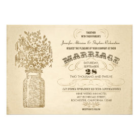 vintage mason jar wildflowers wedding invitation