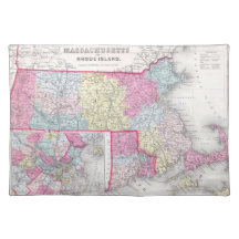 Vintage Massachusetts and Rhode Island Map (1855) Place Mat