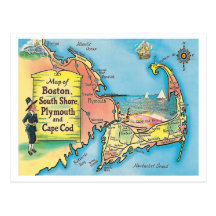 Vintage Massachusetts Cities Map Postcard