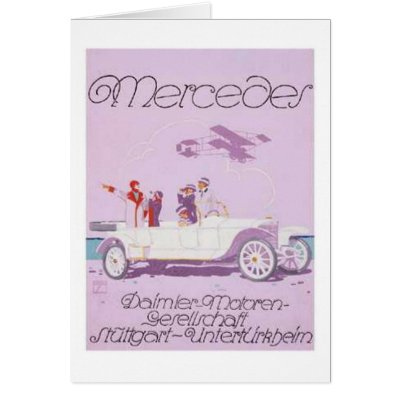 VIntage Mercedes Ad Purple Airplane Greeting Card by vintagegiftmall
