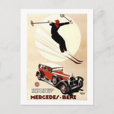 Vintage Mercedes Benz Ski Ad Post Card by vintagegiftmall