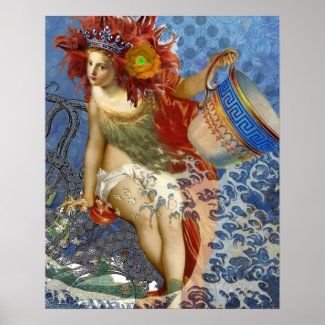 Vintage Mermaid Aquarius Gothic Whimsical Woman Poster