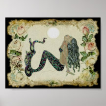 Vintage mermaid print