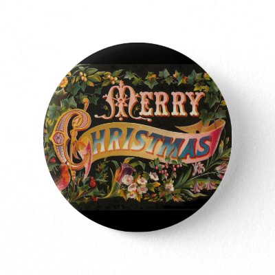 Vintage Merry Christmas Flower Design buttons
