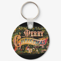 Vintage Merry Christmas Flower Design keychains by MyOtherPlanet Vintage Merry Christmas Flower Design keychains